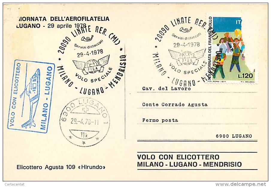 ELICOTTERO AGUSTA 109 HIRUNDO PER LA CARTOLINA DELLA GIORNATA DELL'AEROFILATELIA - LUGANO 1979 - Elicotteri
