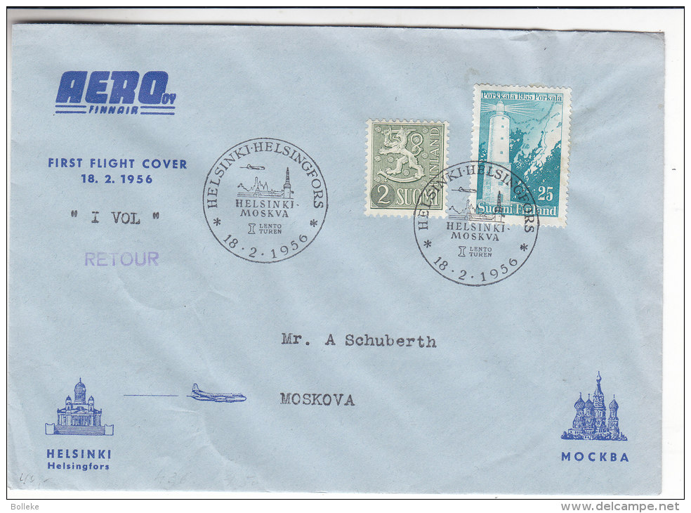 Phares - Finlande - Lettre De 1956 - 1er Vol Helsinki - Moscou -  Oblitération Spéciale - Brieven En Documenten