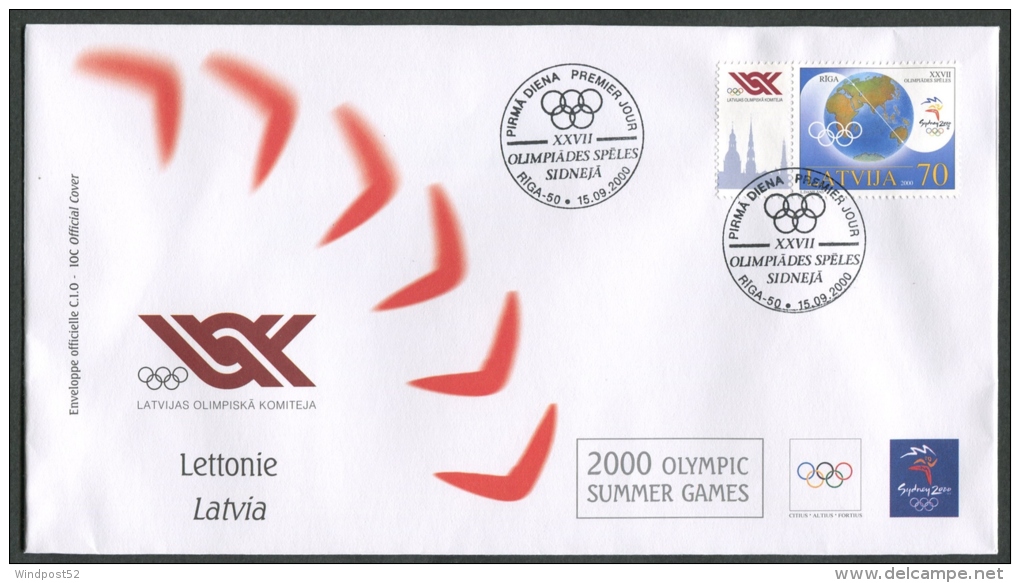 GIOCHI OLIMPICI ESTATE 2000 SYDNEY - FDC LETTONIA LATVIA  ANNULLO SPECIALE 09 - Ete 2000: Sydney