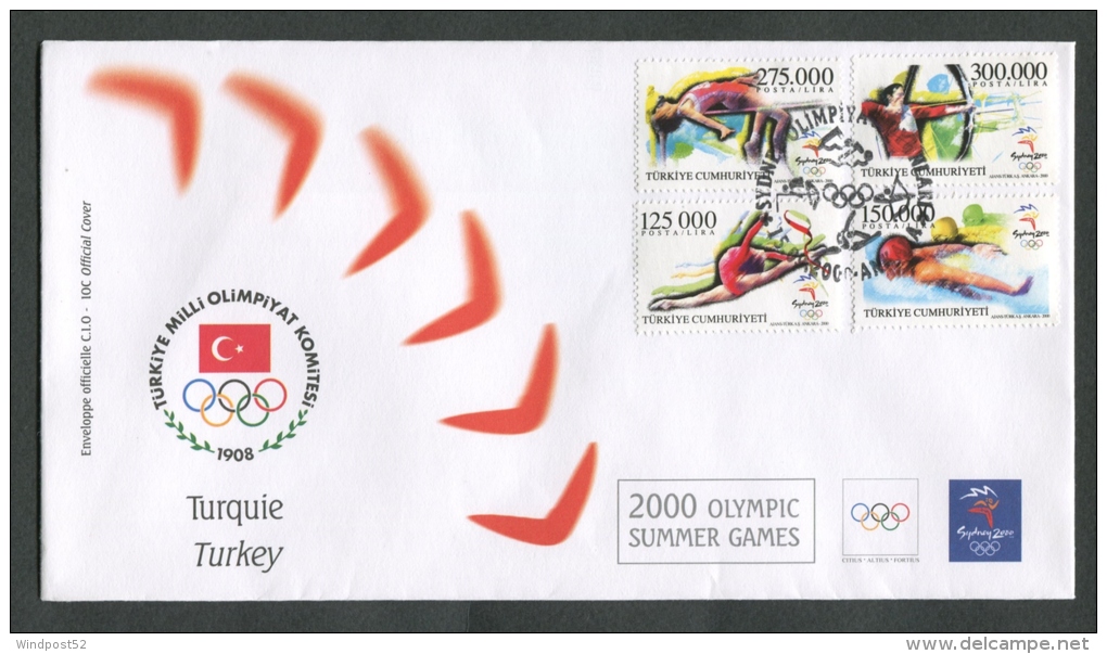 GIOCHI OLIMPICI ESTATE 2000 SYDNEY - FDC TURCHIA TURQUIE TURKEY ANNULLO SPECIALE 11 - Verano 2000: Sydney