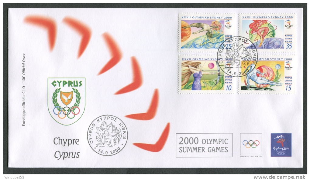 GIOCHI OLIMPICI ESTATE 2000 SYDNEY - FDC CIPRO CHYPRE CYPRUS ANNULLO SPECIALE 15 - Zomer 2000: Sydney