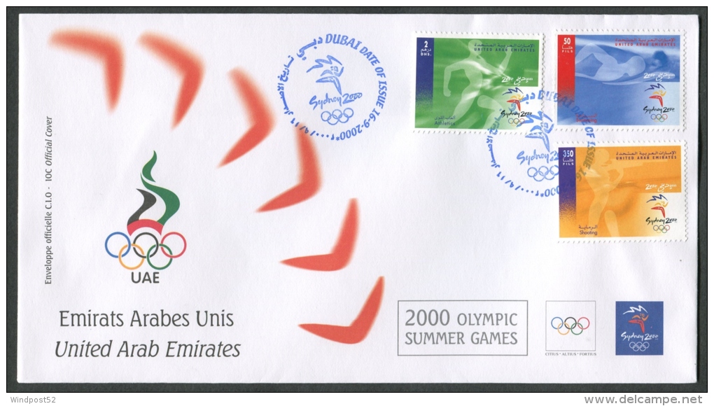 GIOCHI OLIMPICI ESTATE 2000 SYDNEY - FDC EMIRATI ARABI UNITED ARAB EMIRATES ANNULLO SPECIALE 16 - Verano 2000: Sydney