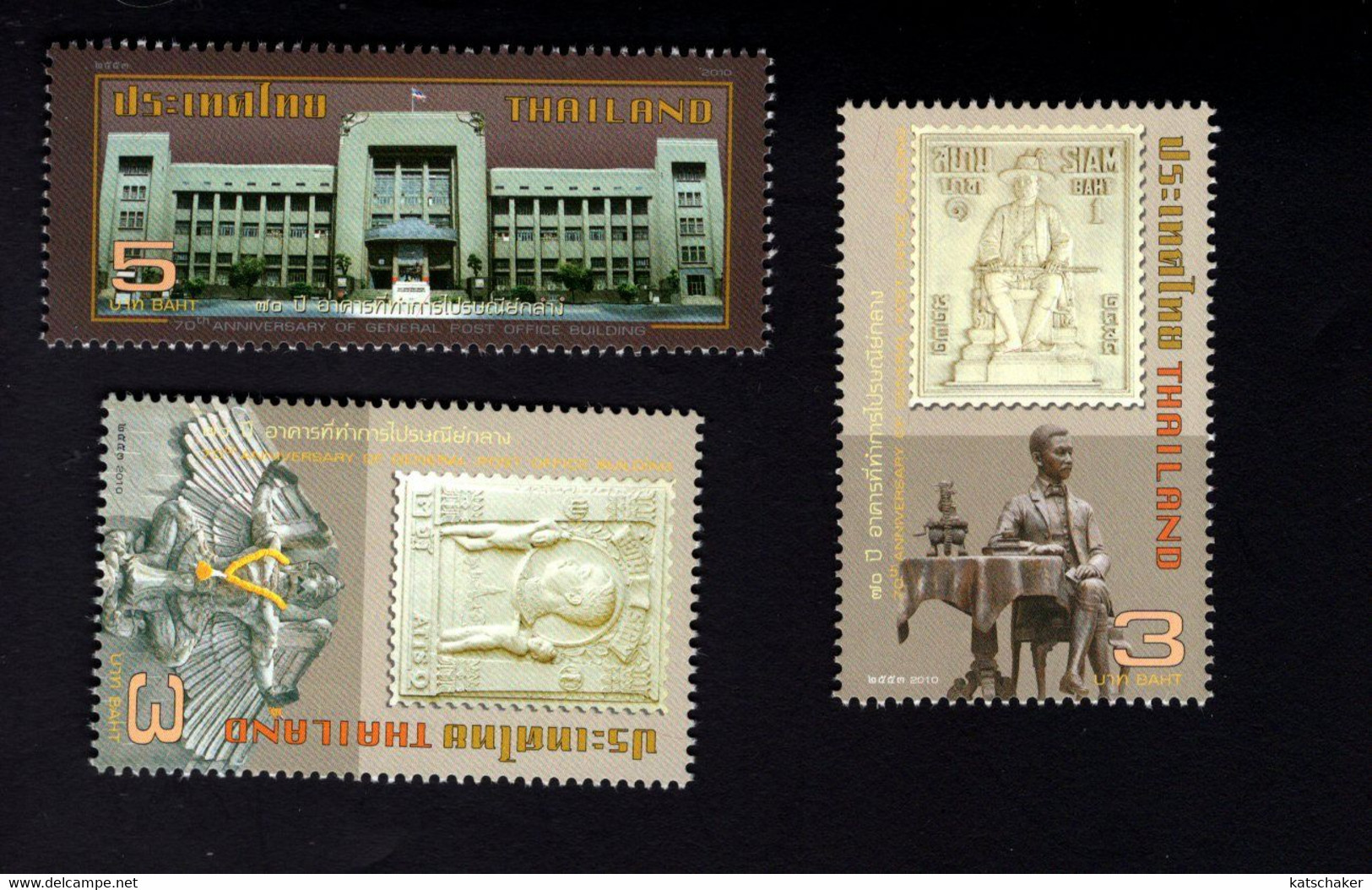 242270099 2010 (XX) SCOTT 2513 2515 POSTFRIS MINT NEVER HINGED BANGKOK GENERAL POSTOFFICE BUILDING 70TH ANNIV - Thaïlande