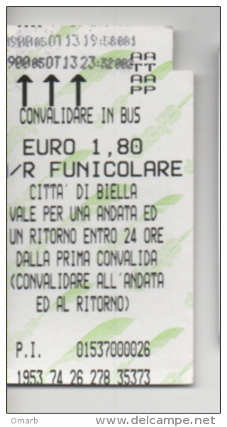 Alt446 Biglietto, Ticket, Billet, Funicolare, Trasporto A Fune, Standseilbahn, Funicular, Funiculaire, Biella Piazzo - Autres & Non Classés