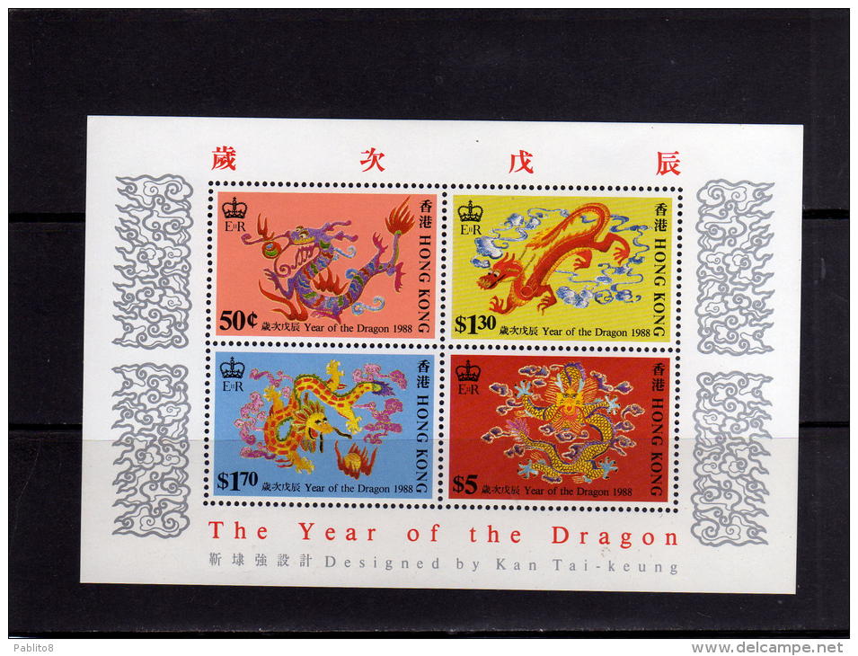 HONG KONG 1988 HOROSCOPE CHINOIS, YEAR OF THE DRAGON SHEET ORSCOPO CINESE ANNO DEL DRAGONE FOGLIETTO MNH - Neufs