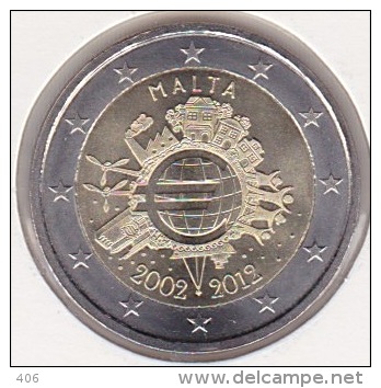 2 Euro Commémorative UNC Malte - 10 Ans De L'Euro - Malta