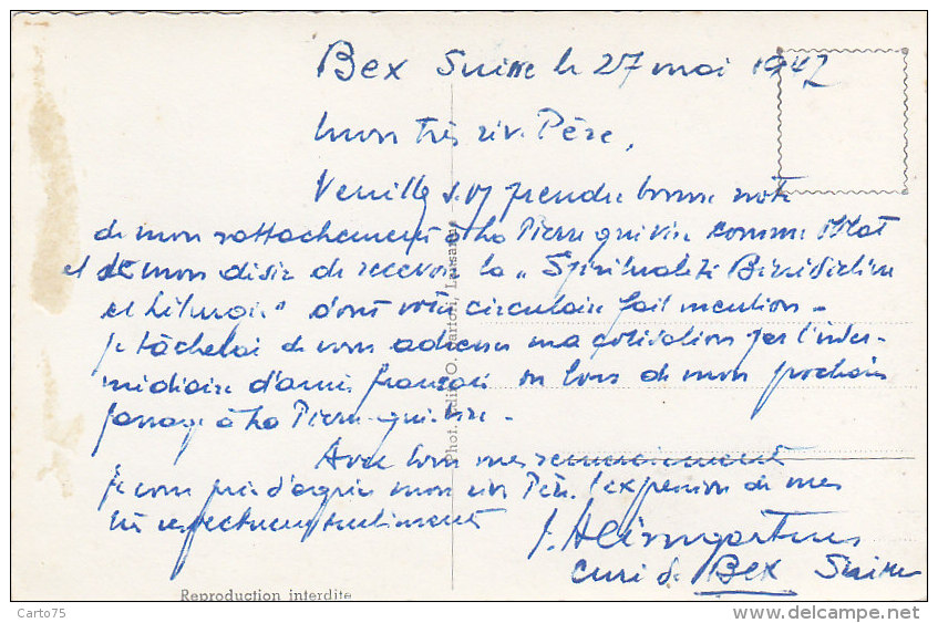 Suisse -  Bex -  Place Eglise Catholique - Correspondance Curé De Bex 1942 -  Guerre 39-45 - Bex