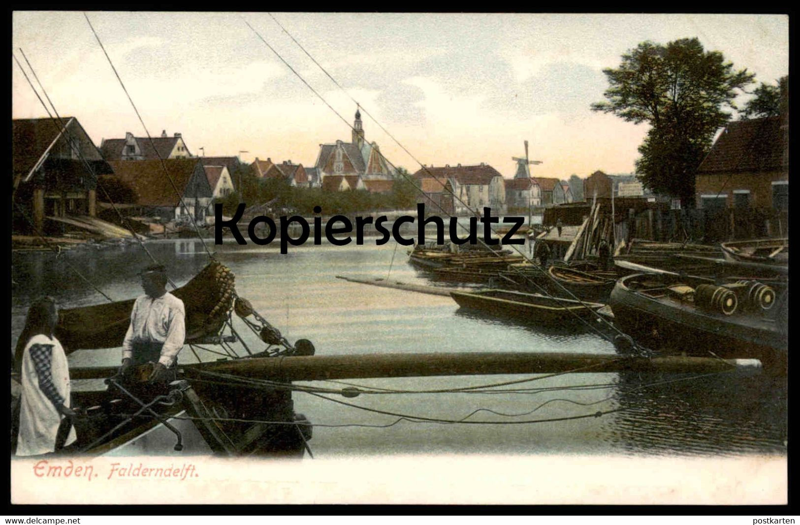 ALTE POSTKARTE EMDEN FALDERNDELFT FISCHER TRACHT Fisher Mühle Windmühle Molen Moulin Windmill Schiff Ship Ansichtskarte - Emden