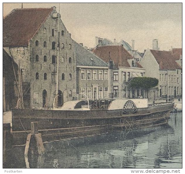 ALTE POSTKARTE GRUSS AUS EMDEN HINTER DER HALLE Raddampfer Dampfer Schiff Frachtschiff Cargo Steamship Bateau à Vapeur - Emden