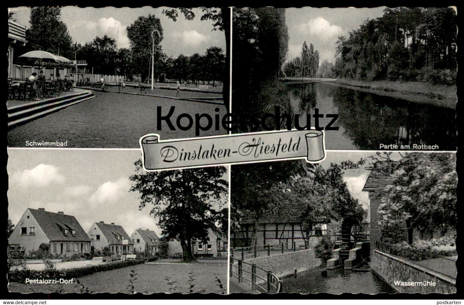 ÄLTERE POSTKARTE DINSLAKEN-HIESFELD SCHWIMMBAD PARTIE AM ROTBACH PESTALOZZI-DORF WASSERMÜHLE Ansichtskarte Postcard Cpa - Dinslaken