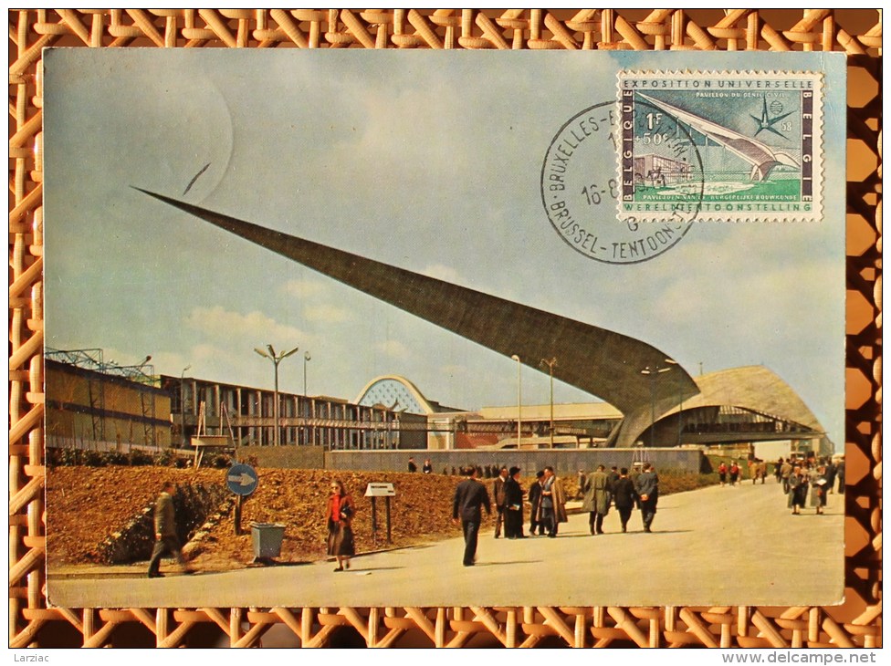 Carte Postale Maximum Pavillon Du Génie Civil Exposition Universelle Oblitération Bruxelles Recto/verso - 1951-1960