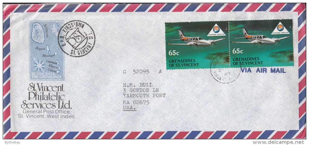 St. Vincent Grenadines Cover To USA Scott #592 (Pair) 65c Aircraft Of Mustique Airways - St.Vincent & Grenadines