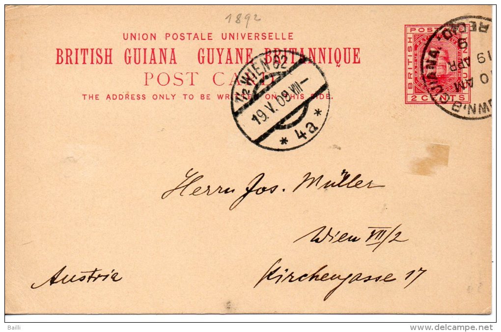 GUYANE BRITANNIQUE ENTIER POSTAL POUR L'AUTRICHE 1909 - Guyana Britannica (...-1966)