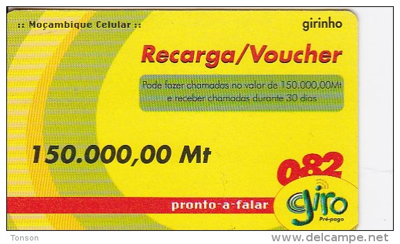 Mozambique, 150.000,00Mt, Giro Recharge Card, 2 Scans.  Expiry : 31/12/2004 - Moçambique