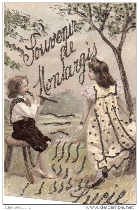 Montargis   45   Carte  Souvenir De... Avec Paillettes  Prénom Lucie  (voir Scan) - Montargis