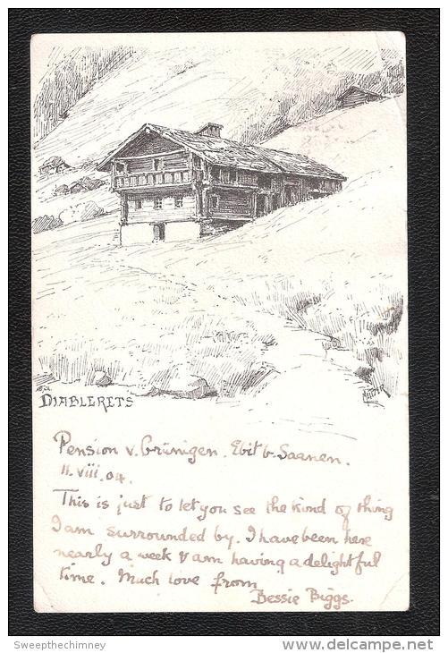 CPA SUISSE  Saanen Diablerets HOTEL ? SAANEN POSTMARK PENSION V GRUNIGEN MELTZER ARTIST SIGNED Used Old Postcard - Autres & Non Classés