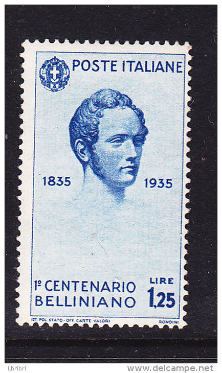 ITALIE N° 371 1L25 BLEU CENTENAIRE DE LA MORT DU COMPOSITEUR VINCENZO BELLINI NEUF SANS CHARNIERE - Neufs