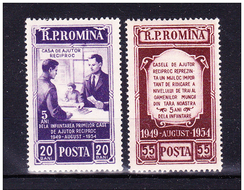 ROMANIA  1954, Mutual Help Organization   , Y&T   #     1353/4  , Cv  1.70 E  , ** , M N H , V V F - Nuovi