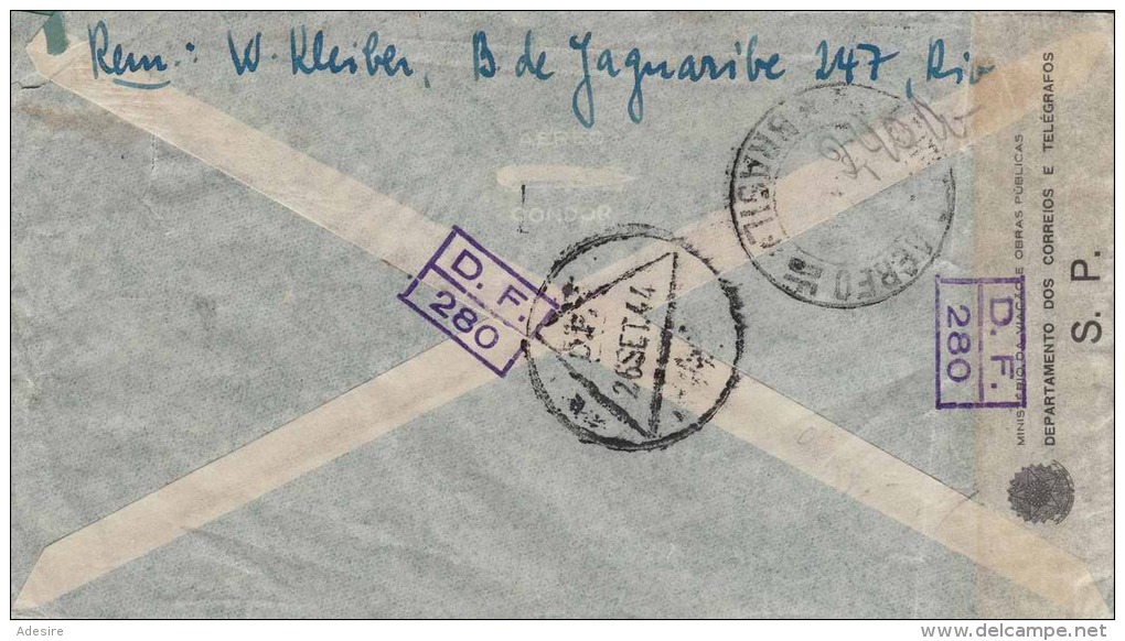 Brasilien, 1944, LP-Brief 4 Fach Frankiert, Zensurstempel, 8 Stempel - Briefe U. Dokumente