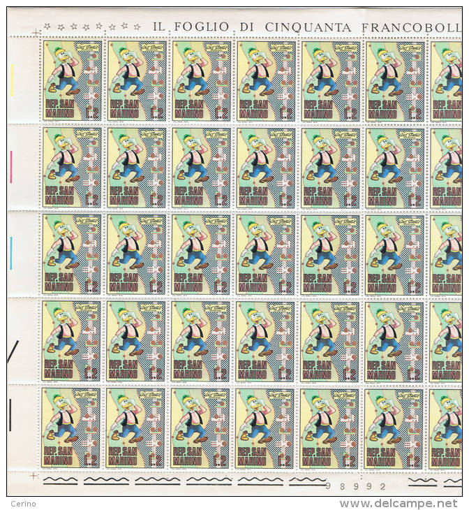 SAN  MARINO:  1971  WALT  DISNEY  -  £. 2  ARCHIMEDE  PITAGORICO  FOGLIO  DI  50  N. -  SASS. 815 - Hojas Bloque