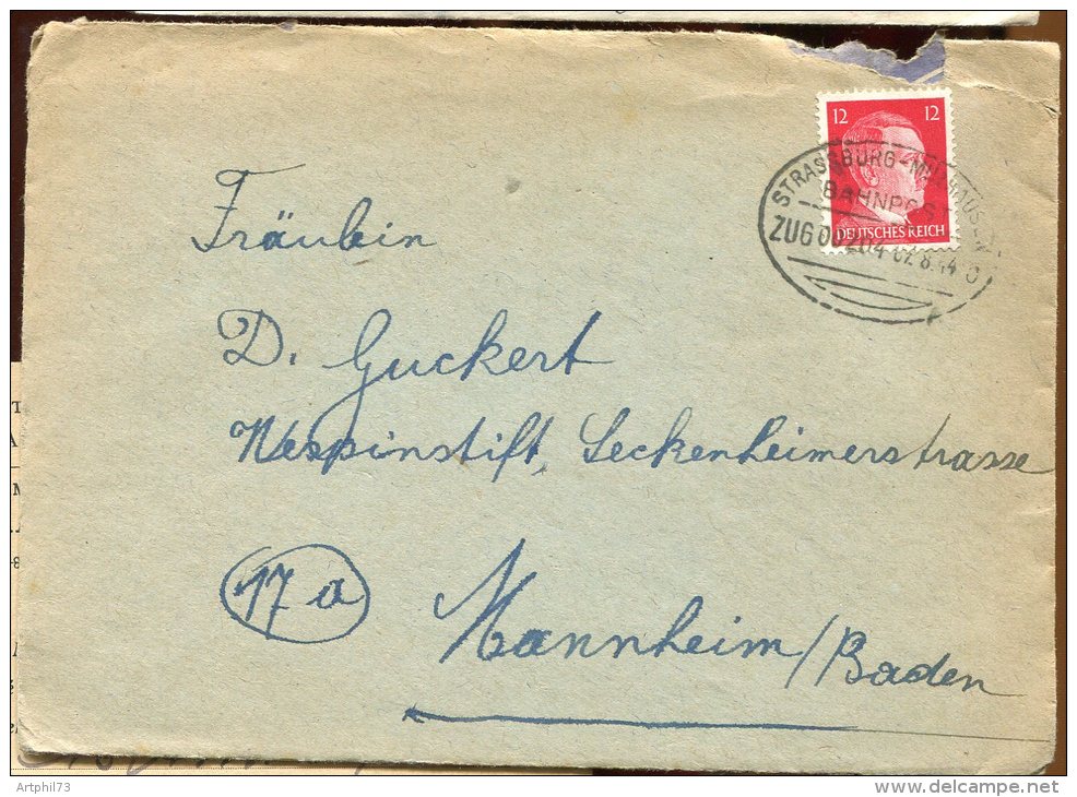67549 - ALLEMAGNE  - 1 TP Cad Ambulant STRASSBURG MULHAUSEN/BAHNPOST 8 1944 TB - Lettres & Documents