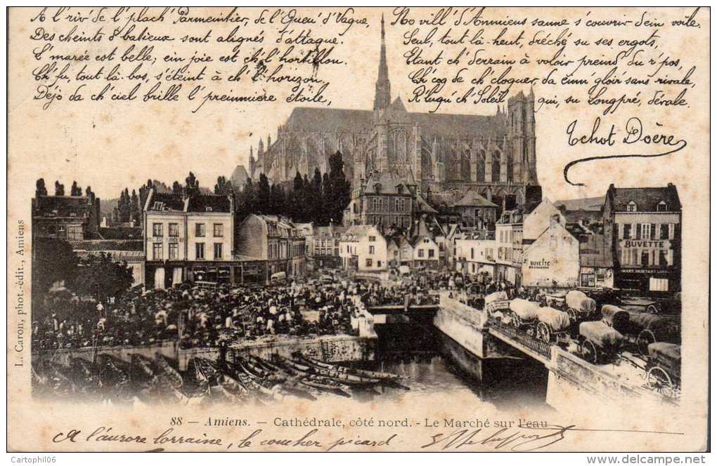 - FRANCE (80) - CPA Ayant Voyagé AMIENS 1902 - Cathédrale, Côté Nord - Le Marché Sur L´eau - Photo-Edition Caron N° 88 - - Amiens