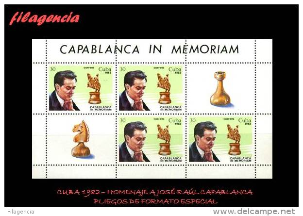 TRASTERO. CUBA MINT. 1982 HOMENAJE A JOSÉ RAÚL CAPABLANCA. AJEDREZ. MINIPLIEGO - Neufs