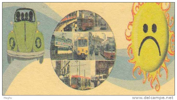 Pollution Control Board, Car, Train, Tram, Transport, Astronomy Fire Planet,  Meghdoot Postcard, Environment, - Tramways