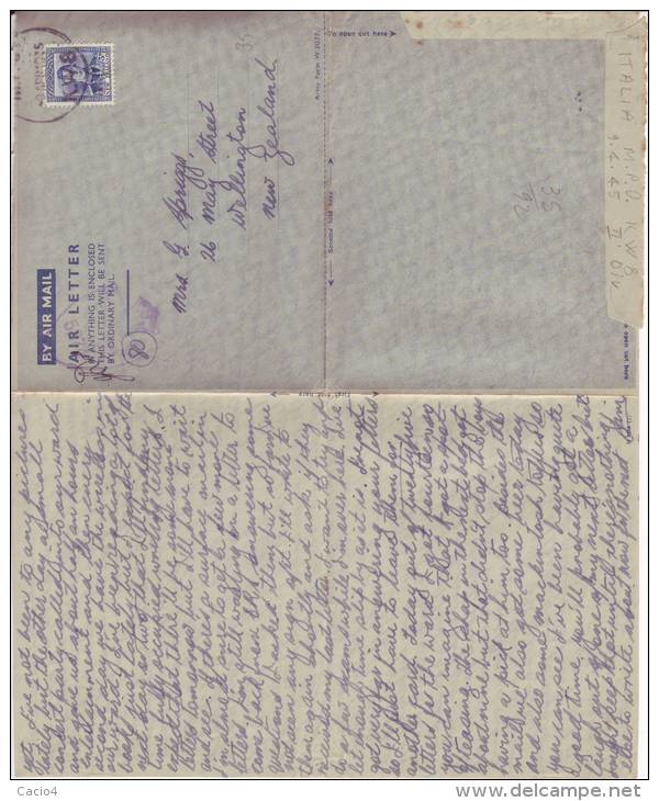 1944 8.4 AIR LETTER 3 P Yvert 239A From MPO K.W. 8 (Italy) To Wellington, Censor Stamp - Lettres & Documents