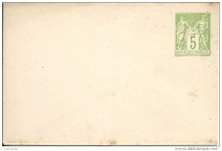 Entier Postal N°102 E1 Date 838 Enveloppe Type Sage 5cts Vert Jaune - Standard Covers & Stamped On Demand (before 1995)