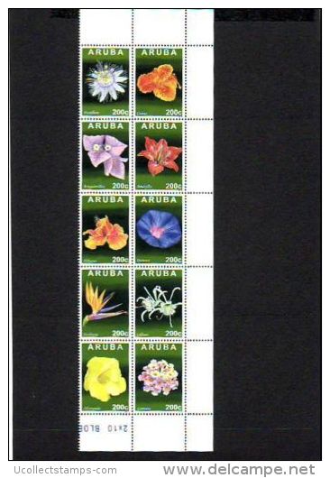 Aruba 2013   Bloemen 10w Samenhangend    Postfris/mnh/sans Charniere - Unused Stamps