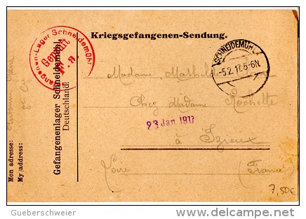 GUE - L25 - Kriegsgefangenen-Sendung Postkarte Aus Schneidemühl 1917  Für Izieux Frankreich - WW1