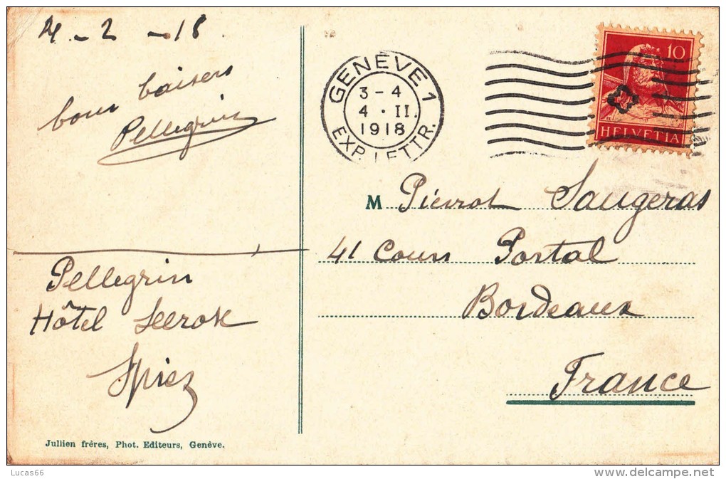 CARTE POSTALE 1918 GENEVE -VUE PRISE DE SAINT JEAN - Genève
