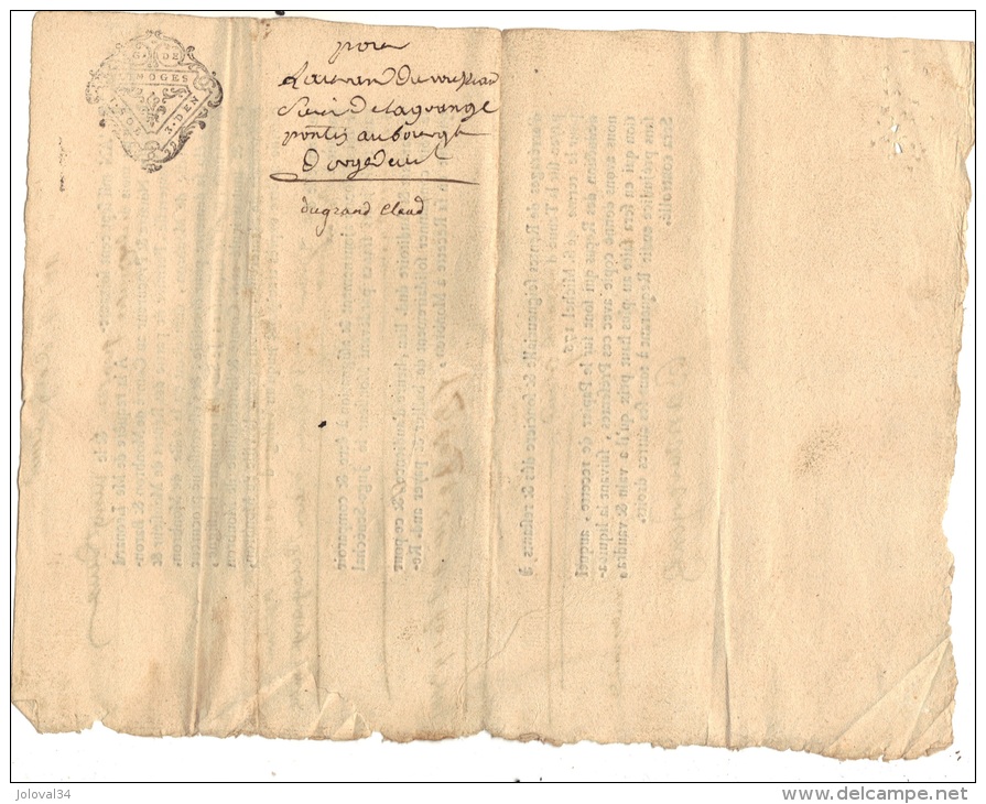 Cachet Généralité De LIMOGES 1 Sol 3 Deniers Sur Document 22/12/ 1764 Assignation - Orgedeuil Montbron Charente - Timbri Generalità