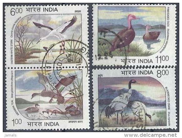 India, Water Bird, Withdrawn Issue, Used, Complete Set, Inde Indien - Oblitérés