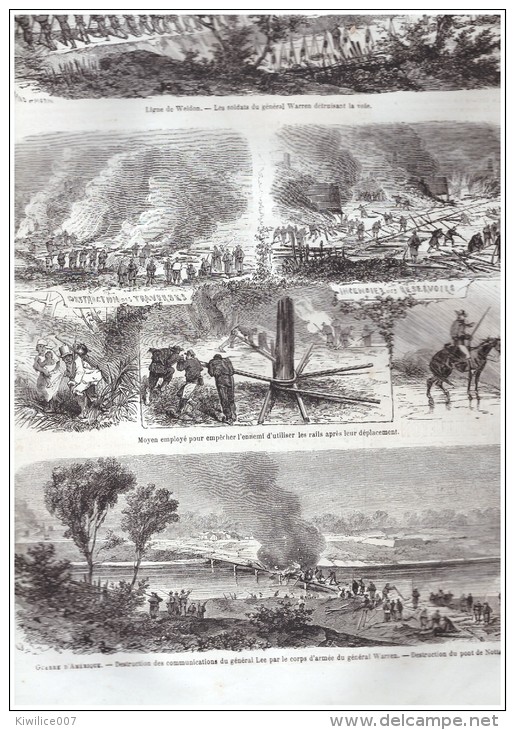 GRAVURE D Epoque    1865. Guerre De Secession General Lee Warren Pont De Notaway  Weldon Line American Civil War - Non Classificati