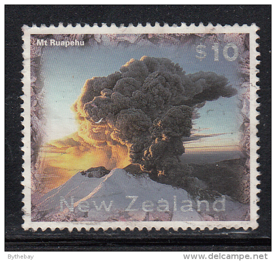 New Zealand Used Scott #1412 $10.00 Mt Ruapehu Erupting - Creased, Perf Faults - Oblitérés