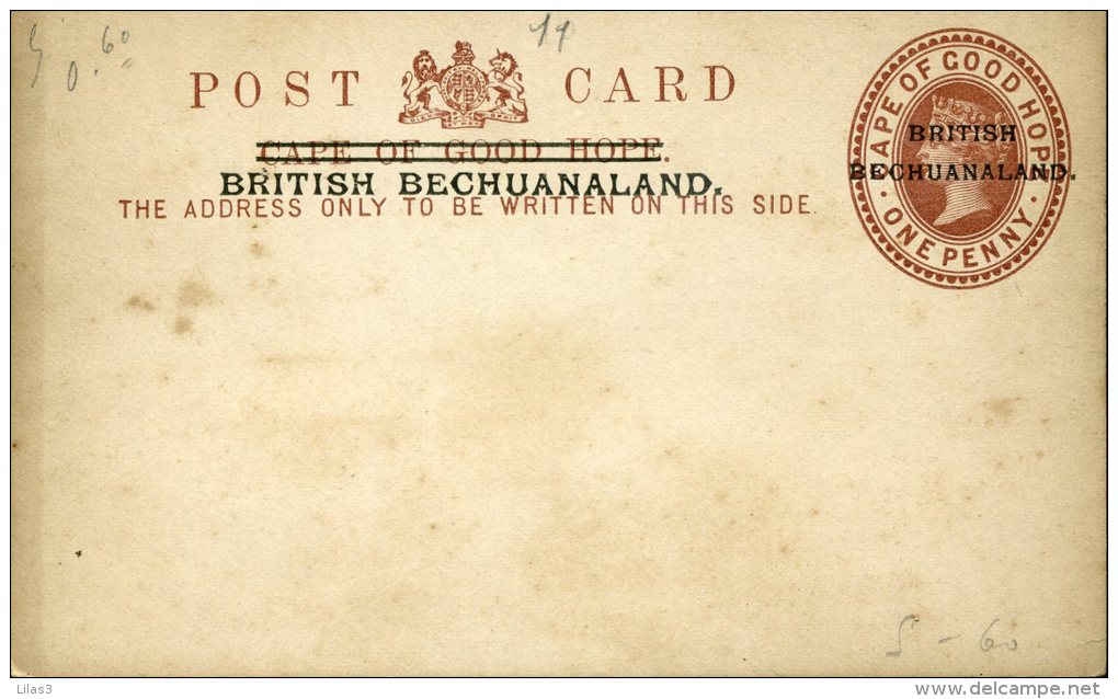 Entier Postal Carte  Cape Of Good Hope 1 Penny Surchargé British Bechuanaland Traces De Rouille - 1885-1895 Crown Colony