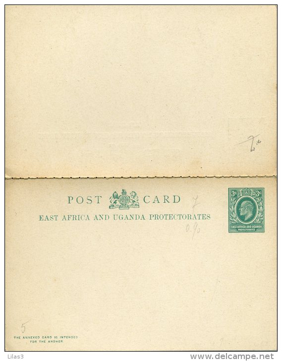 Entier Postal Carte Avec Réponse Payée East Africa And Uganda Protectorates 3c Vert Superbe - Protectorats D'Afrique Orientale Et D'Ouganda