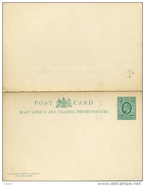 Entier Postal Carte Avec Réponse Payée East Africa And Uganda Protectorates 3c Vert Superbe - Protectorados De África Oriental Y Uganda