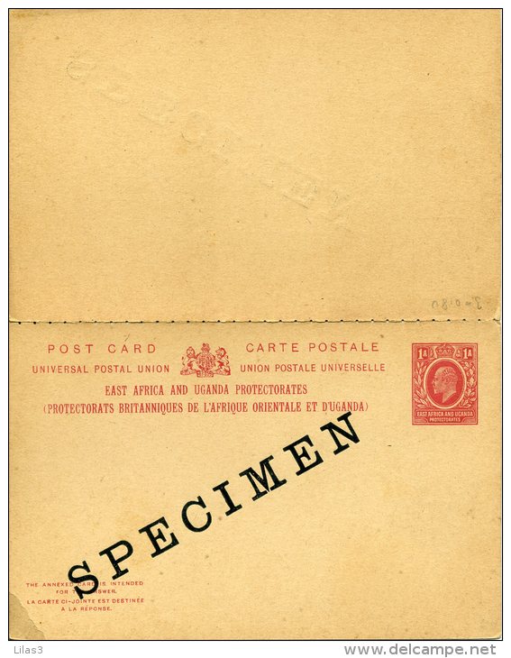 Entier Postal Carte Avec Réponse Payée East Africa And Uganda Protectorates 1A Rouge Surcharge SPECIMEN  Superbe - Protectorados De África Oriental Y Uganda