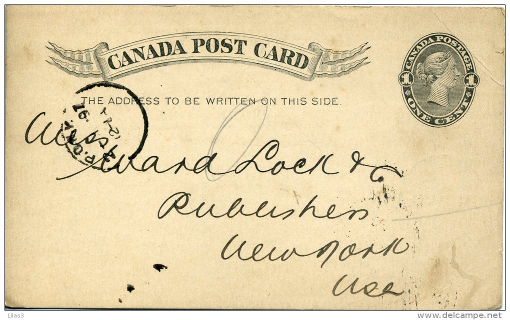 Entier Postal Carte Canada Post Card Victoria 1 C Gris  De Montréal (sans Oblitération) Pour New-York (arrivée). Superbe - 1860-1899 Reign Of Victoria