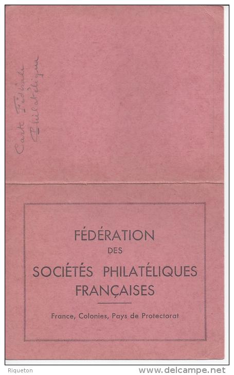 FR -  1952  -CARTE FEDERALE PHILATELIQUE - CARTE DE SOCIETAIRE - - Autres & Non Classés