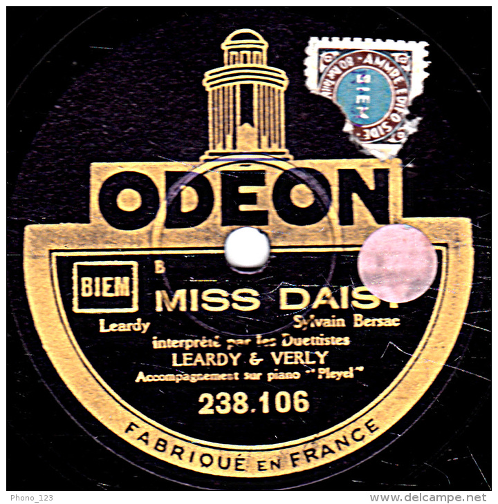 78 Trs - ODEON 238.106 - Etat  TB - LEARDY & VERLY - ADIEU - MISS DAISY - 78 T - Disques Pour Gramophone