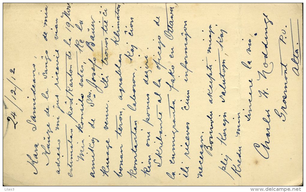 Entier Postal Carte 1 C Bleu Oblitéré De Grosmont 24/12/1912 Pour Les U.S.A. PLi Vertical à Gauche. - 1903-1954 Könige