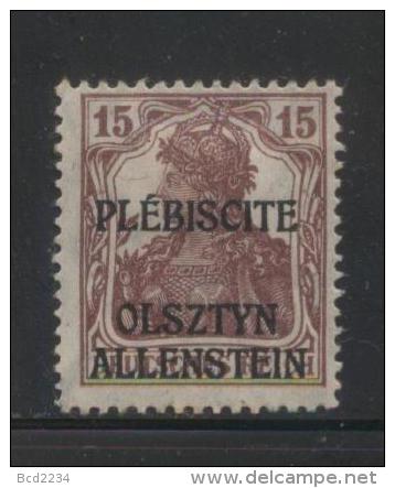 POLAND OLSZTYN PLEBISCITE ALLENSTEIN 1920 15PF RED BROWN OVERPRINT ON GERMANIA HM (*) - Oblitérés