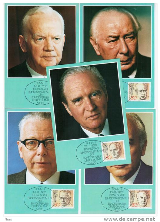 Germany Bonn 1982 Presidents Cards Maximum X5 HEUSS, LÜBKE, HEINEMANN ,SCHEEL, CARSTENS - 1981-2000