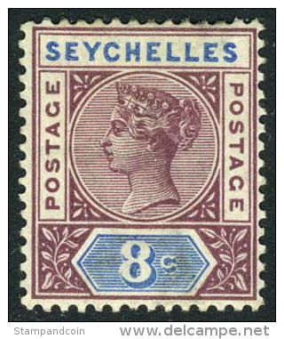 Seychelles #6 Mint Hinged 8c Victoria  From 1890 - Seychellen (...-1976)