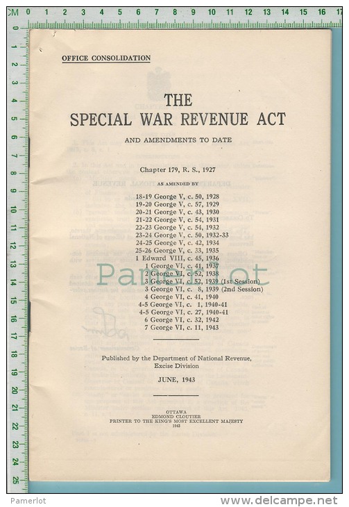 WWII  ( The Special War Revenue Act And Amendments To Date  1943 ) 2 Scan - Documents