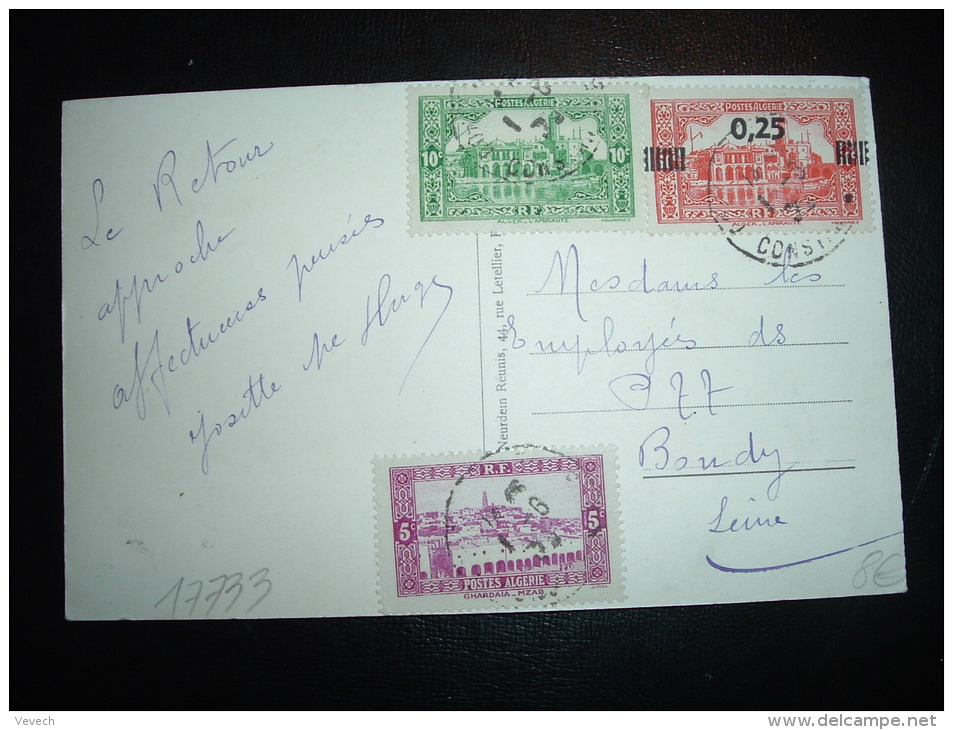 CP POUR LA FRANCE TP ALGER 50C SURCHARGE 0,25 + TP ALGER 10C + TP GHARDAIA 5C OBL. 1-6-3? CONSTANTINE - Lettres & Documents